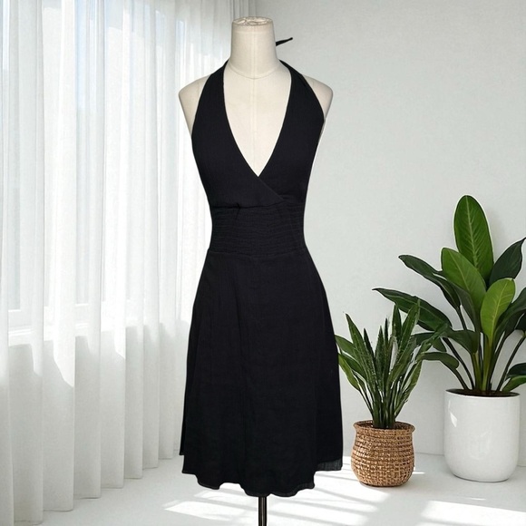 MAEVE | Halter V Neck Black midi Dress in Size 2 - Picture 1 of 5